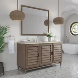 Portland 60" Single Vanity, Whitewashed Walnut, w/ 3 CM Tajnar Eclos Top w/FreePower Wireless Charger