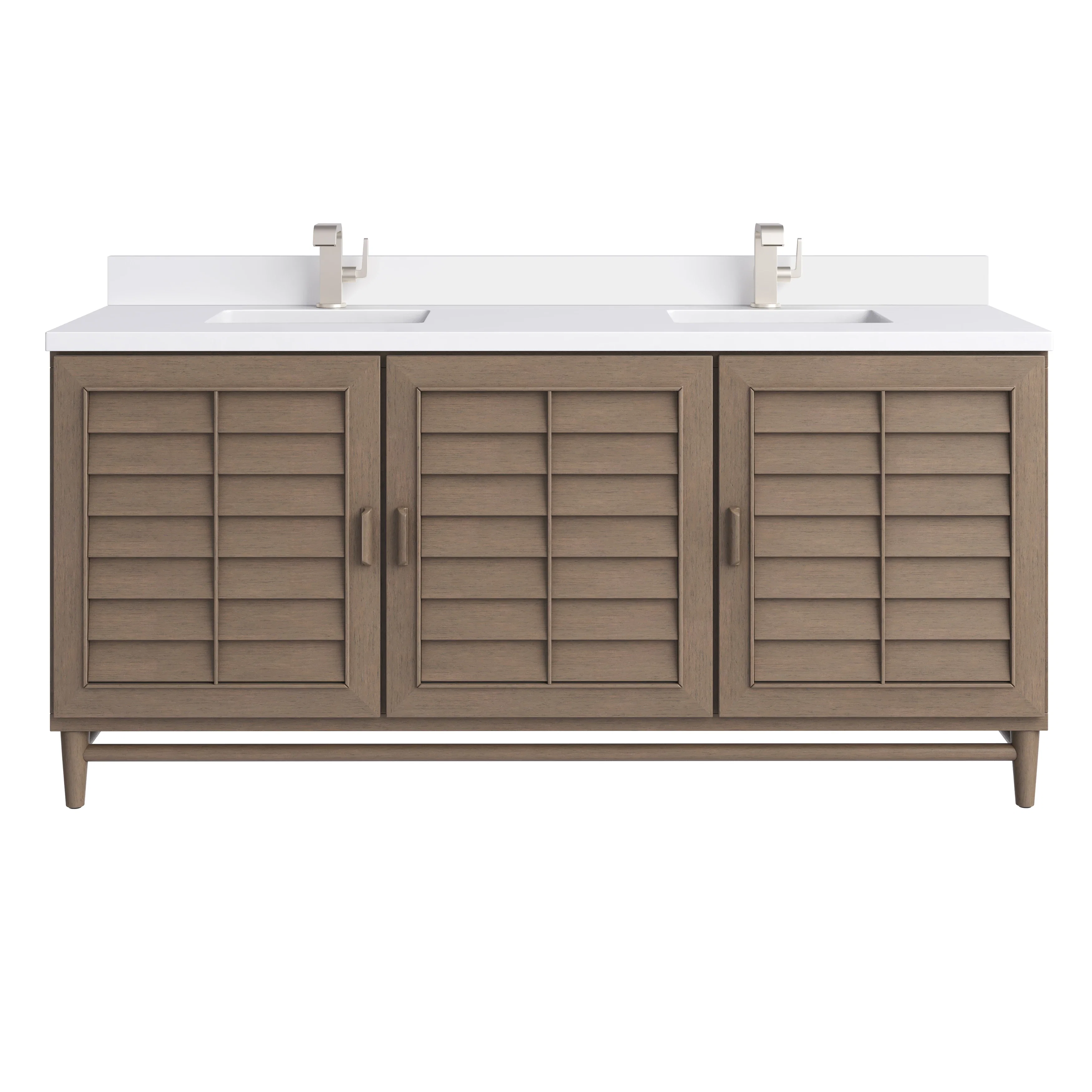 Portland 72" Double Vanity Whitewashed Walnut w/ Single Hole 3 CM White Zeus Silestone Top & Backsplash