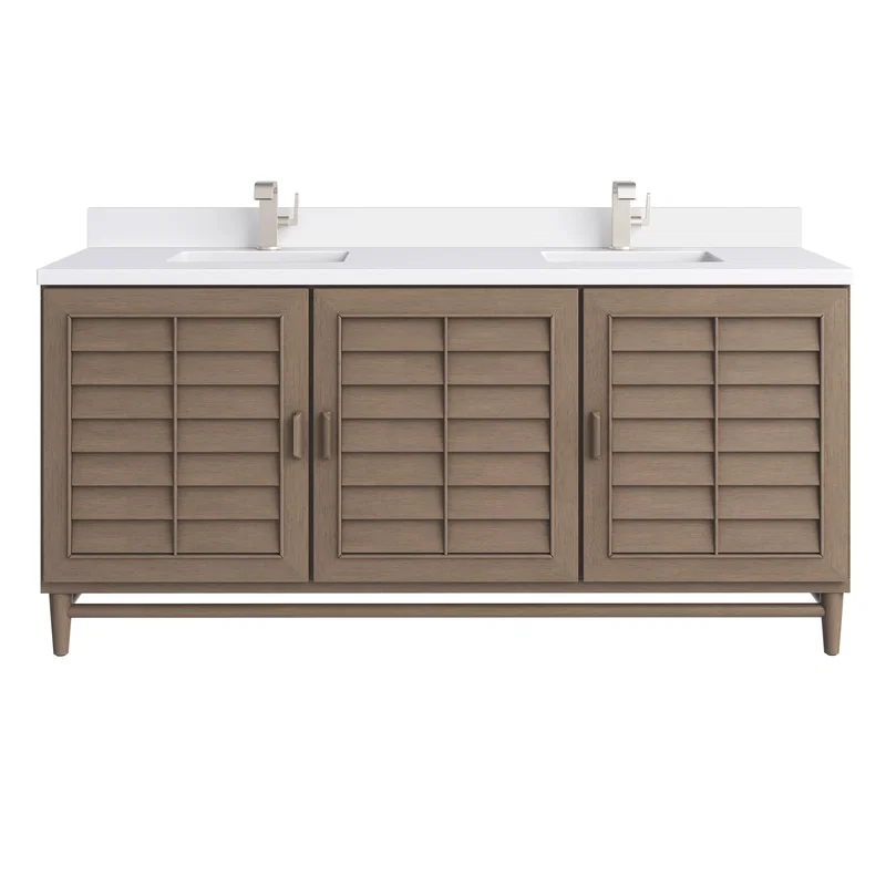 Portland 72" Double Vanity Whitewashed Walnut w/ Single Hole 3 CM White Zeus Silestone Top & Backsplash