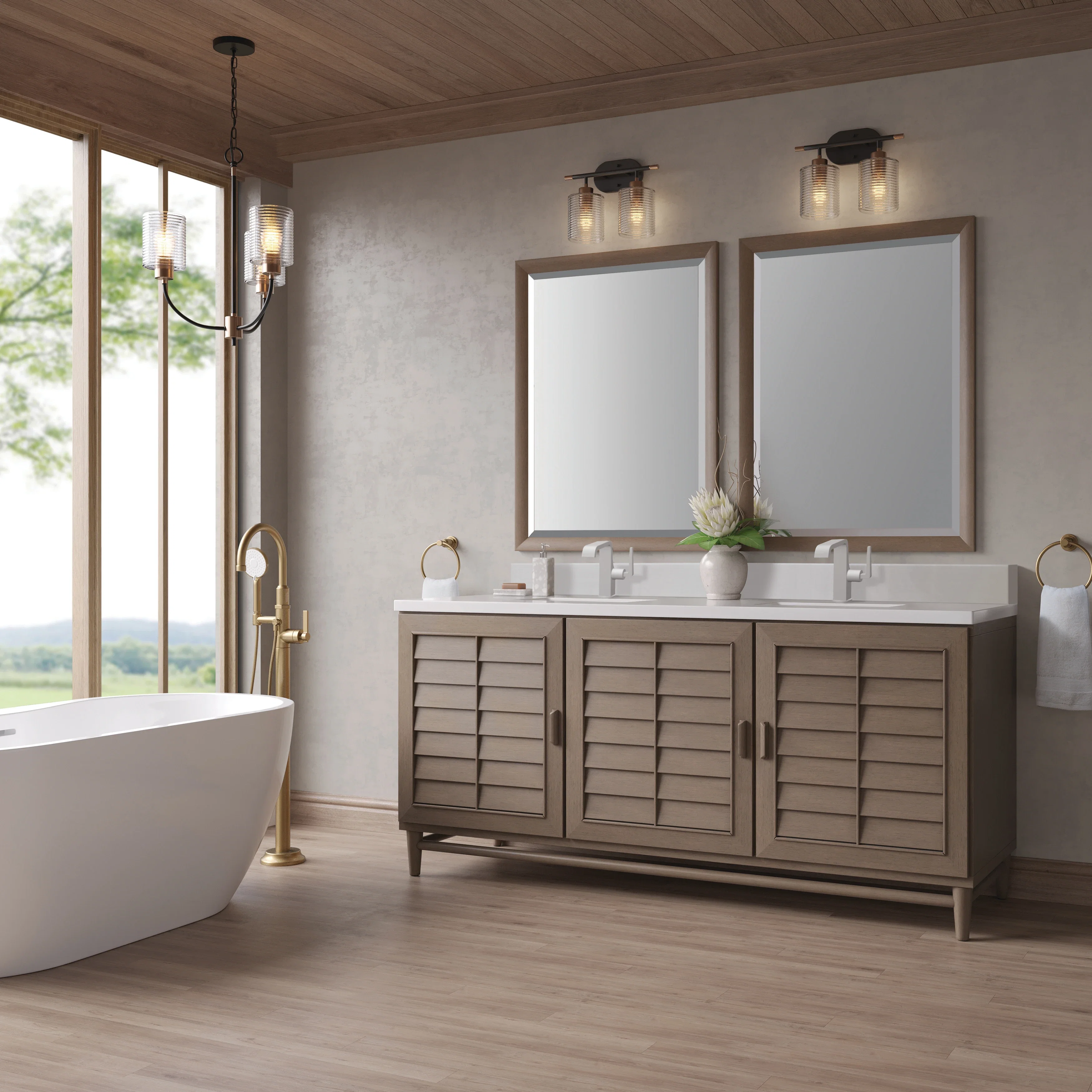 Portland 72" Double Vanity Whitewashed Walnut w/ Single Hole 3 CM White Zeus Silestone Top & Backsplash