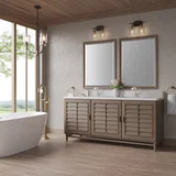 Portland 72" Double Vanity Whitewashed Walnut w/ Single Hole 3 CM White Zeus Silestone Top & Backsplash