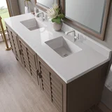 Portland 72" Double Vanity Whitewashed Walnut w/ Single Hole 3 CM White Zeus Silestone Top & Backsplash