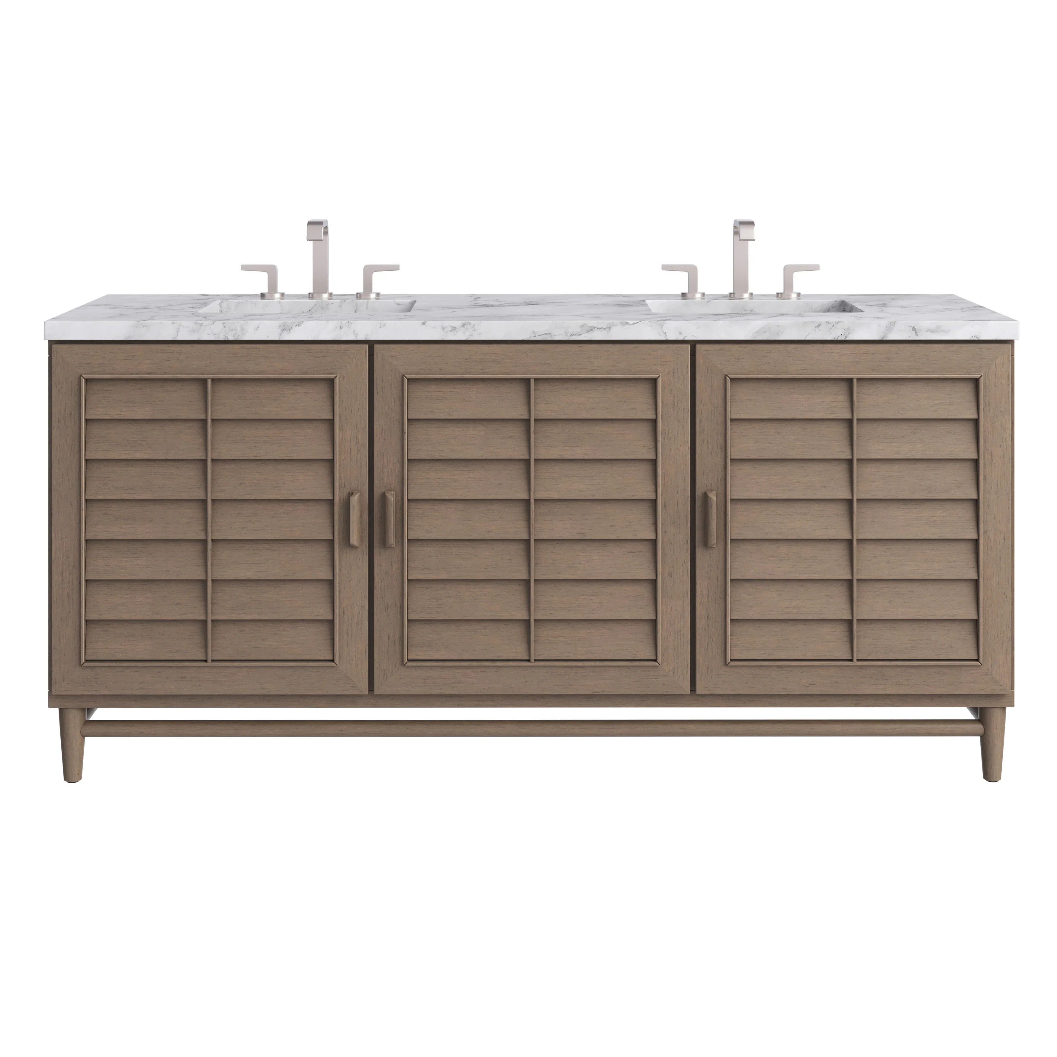 Portland 72" Double Vanity Whitewashed Walnut w/ 3 CM Carrara Marble Top