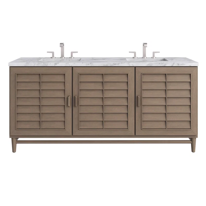 Portland 72" Double Vanity Whitewashed Walnut w/ 3 CM Carrara Marble Top