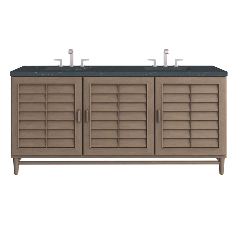 Portland 72" Double Vanity Whitewashed Walnut w/ 3 CM Charcoal Soapstone Silestone Top