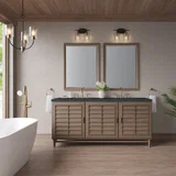 Portland 72" Double Vanity Whitewashed Walnut w/ 3 CM Charcoal Soapstone Silestone Top