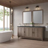 Portland 72" Double Vanity Whitewashed Walnut w/ 3 CM Charcoal Soapstone Silestone Top