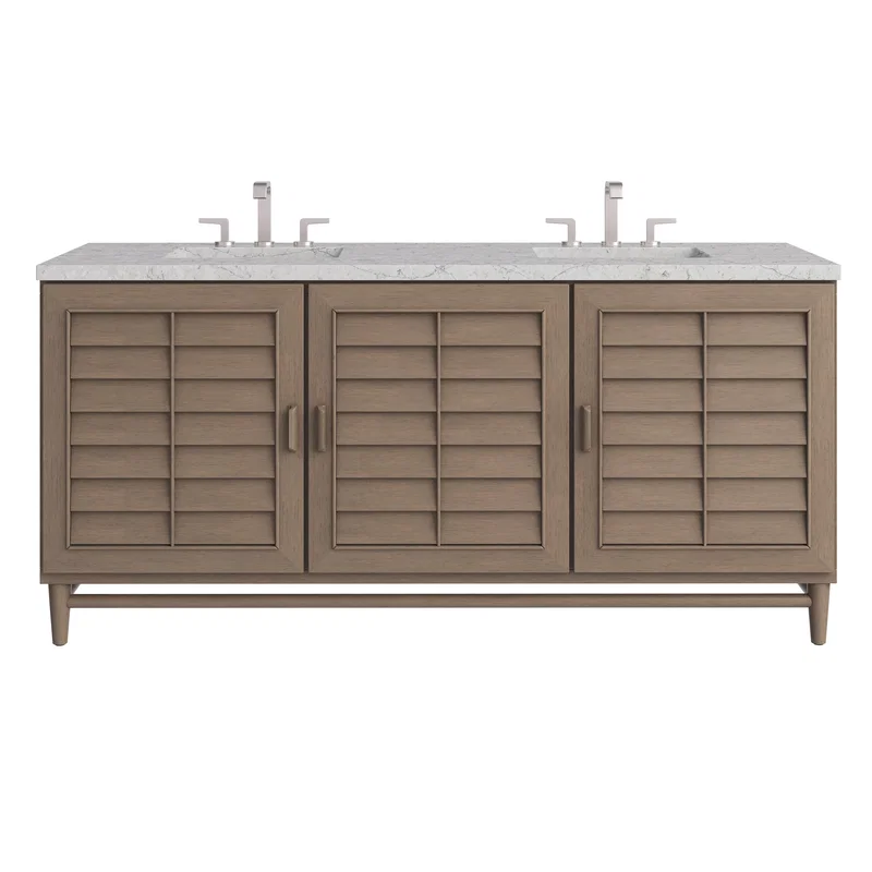 Portland 72" Double Vanity Whitewashed Walnut w/ 3 CM Eternal Jasmine Pearl Silestone Top