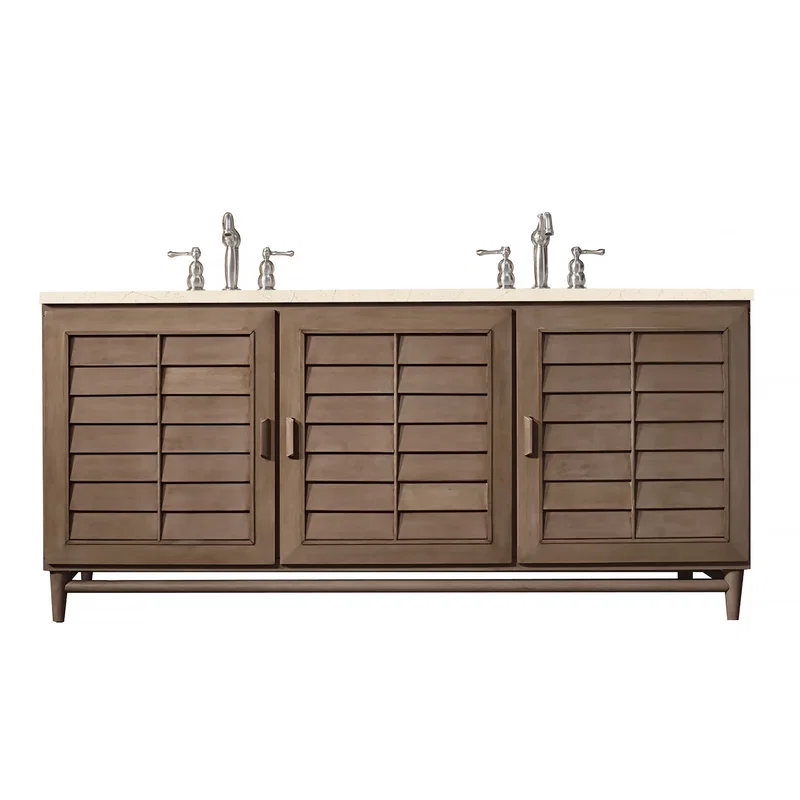 Portland 72" Double Vanity Whitewashed Walnut w/ 3 CM Eternal Marfil Silestone Top