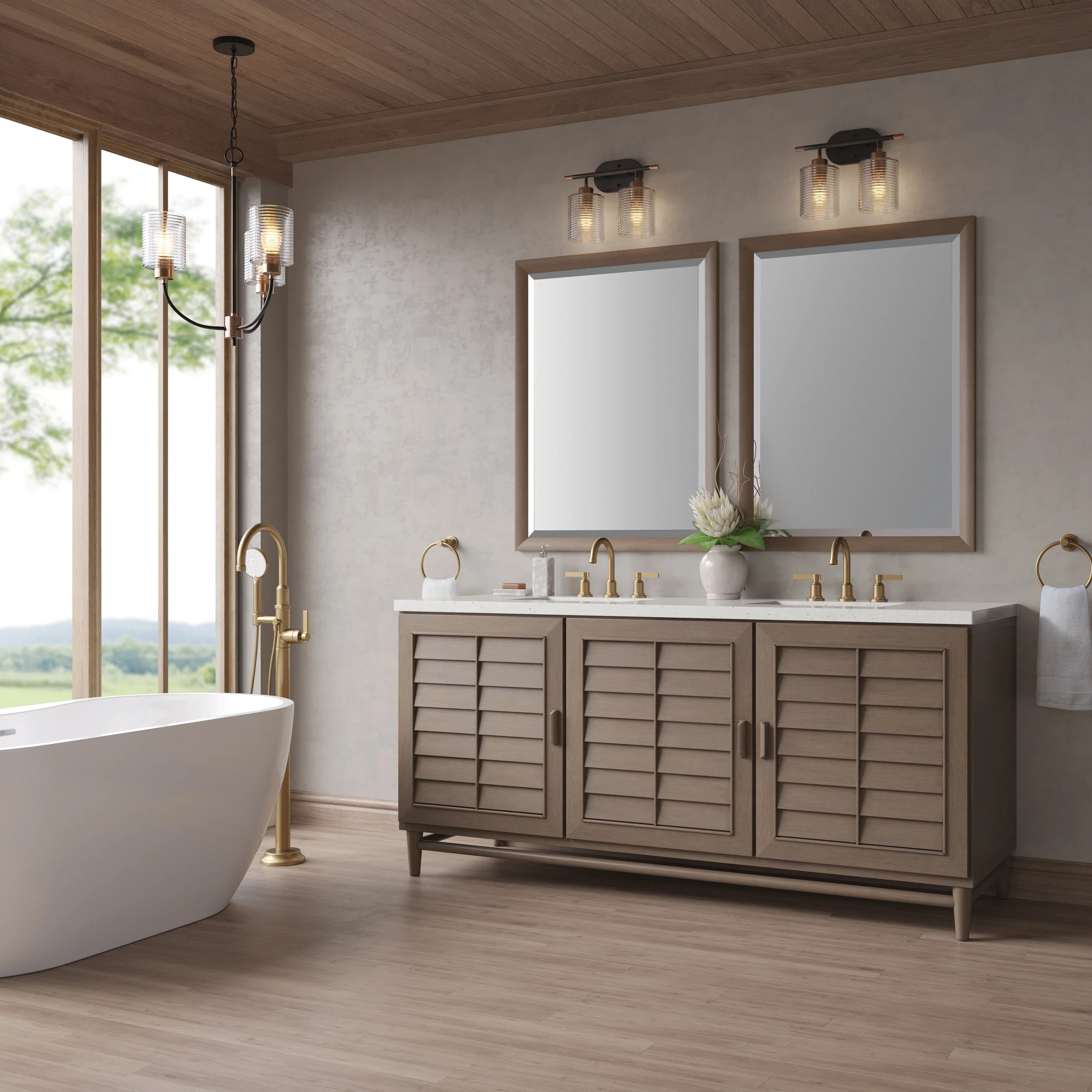 Portland 72" Double Vanity Whitewashed Walnut w/ 3 CM Lime Delight Silestone Top