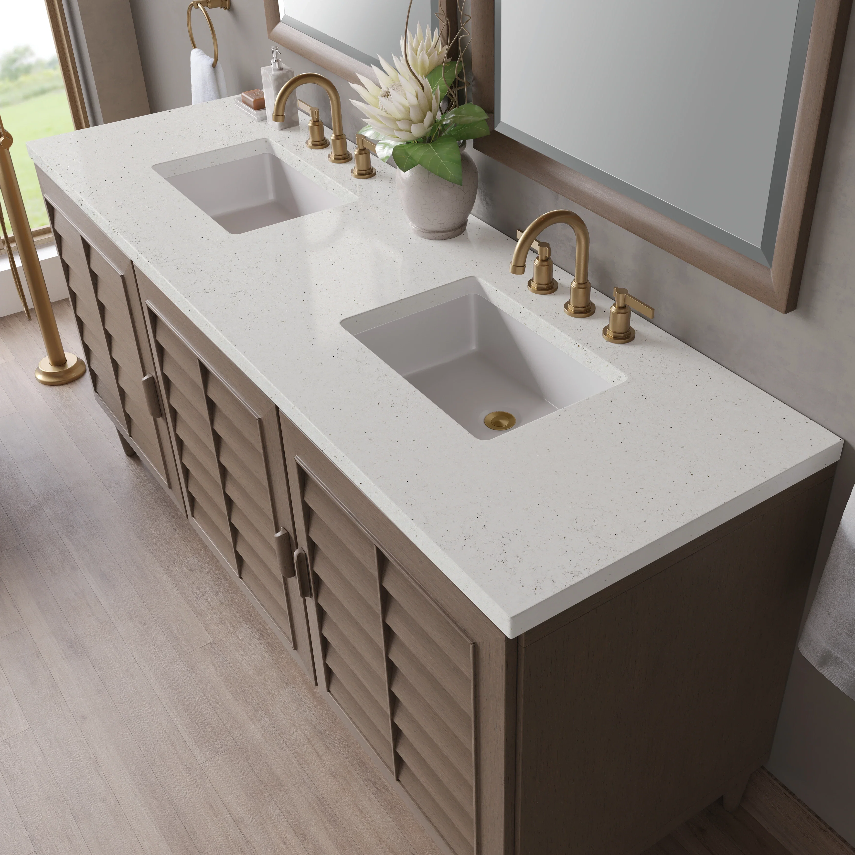 Portland 72" Double Vanity Whitewashed Walnut w/ 3 CM Lime Delight Silestone Top