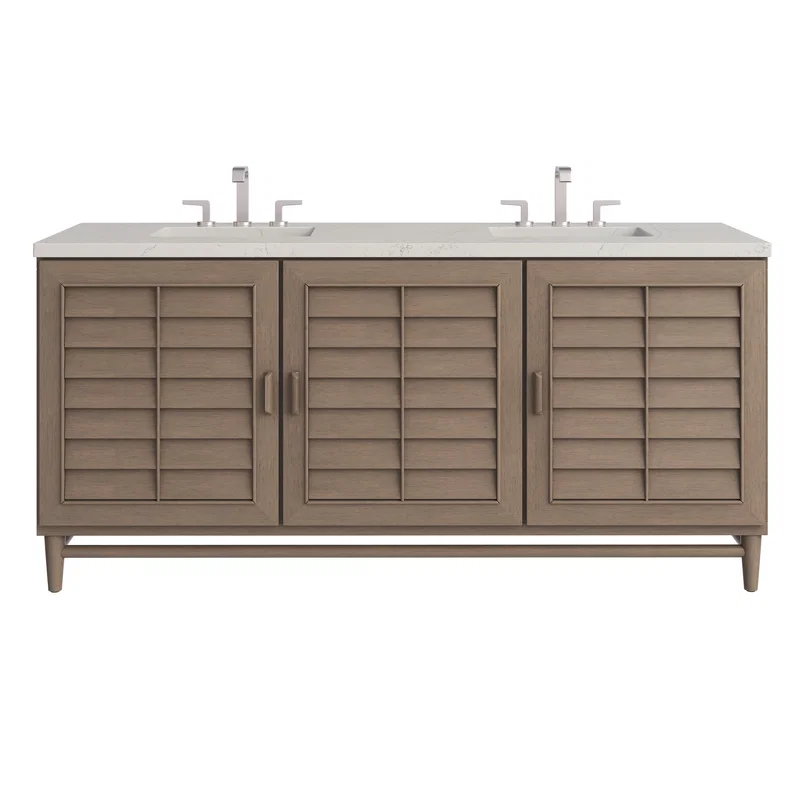 Portland 72" Double Vanity, Whitewashed Walnut, w/ 3 CM Siberian Silestone Top
