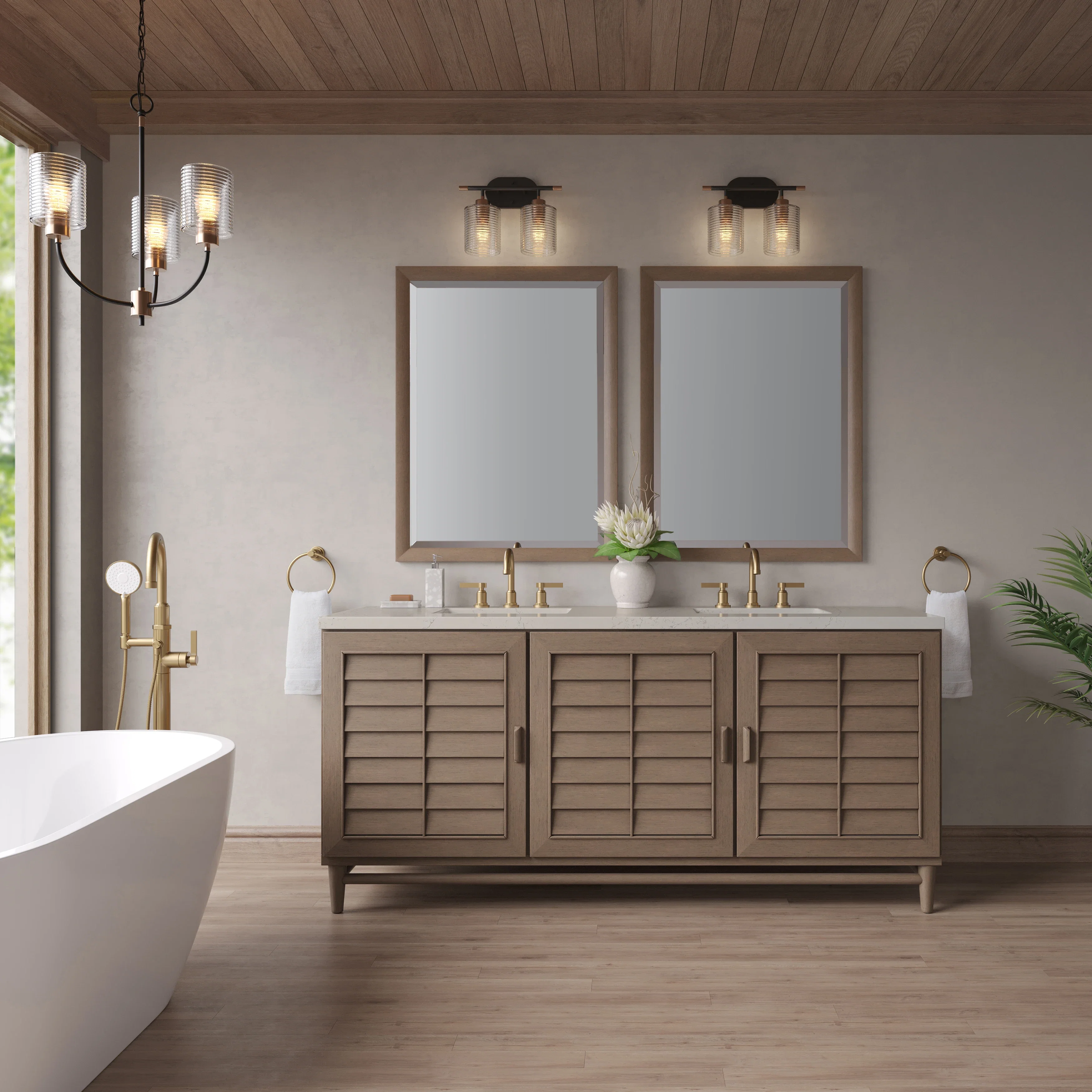 Portland 72" Double Vanity, Whitewashed Walnut, w/ 3 CM Siberian Silestone Top