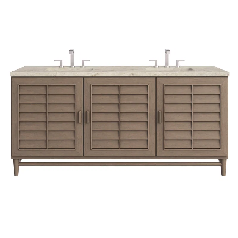 Portland 72" Double Vanity, Whitewashed Walnut, w/ 3 CM Tajnar Eclos Top