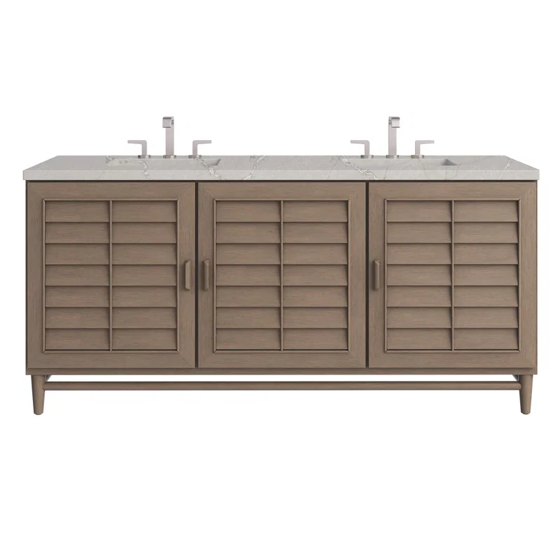 Portland 72" Double Vanity Whitewashed Walnut w/ 3 CM Victorian Silver Silestone Top