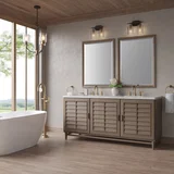 Portland 72" Double Vanity Whitewashed Walnut w/ 3 CM Victorian Silver Silestone Top
