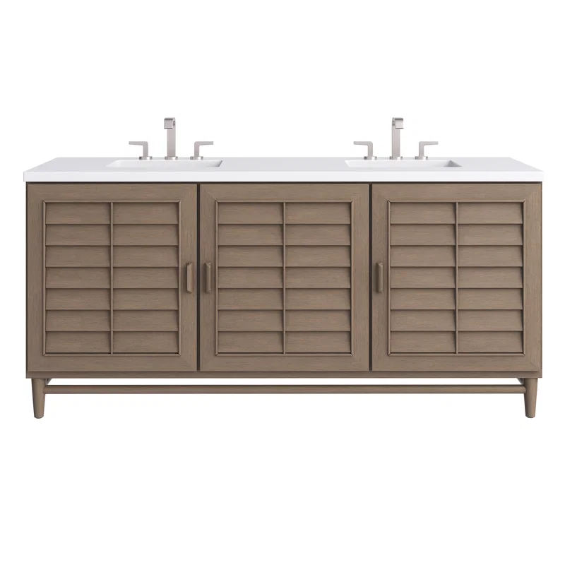 Portland 72" Double Vanity Whitewashed Walnut w/ 3 CM White Zeus Silestone Top