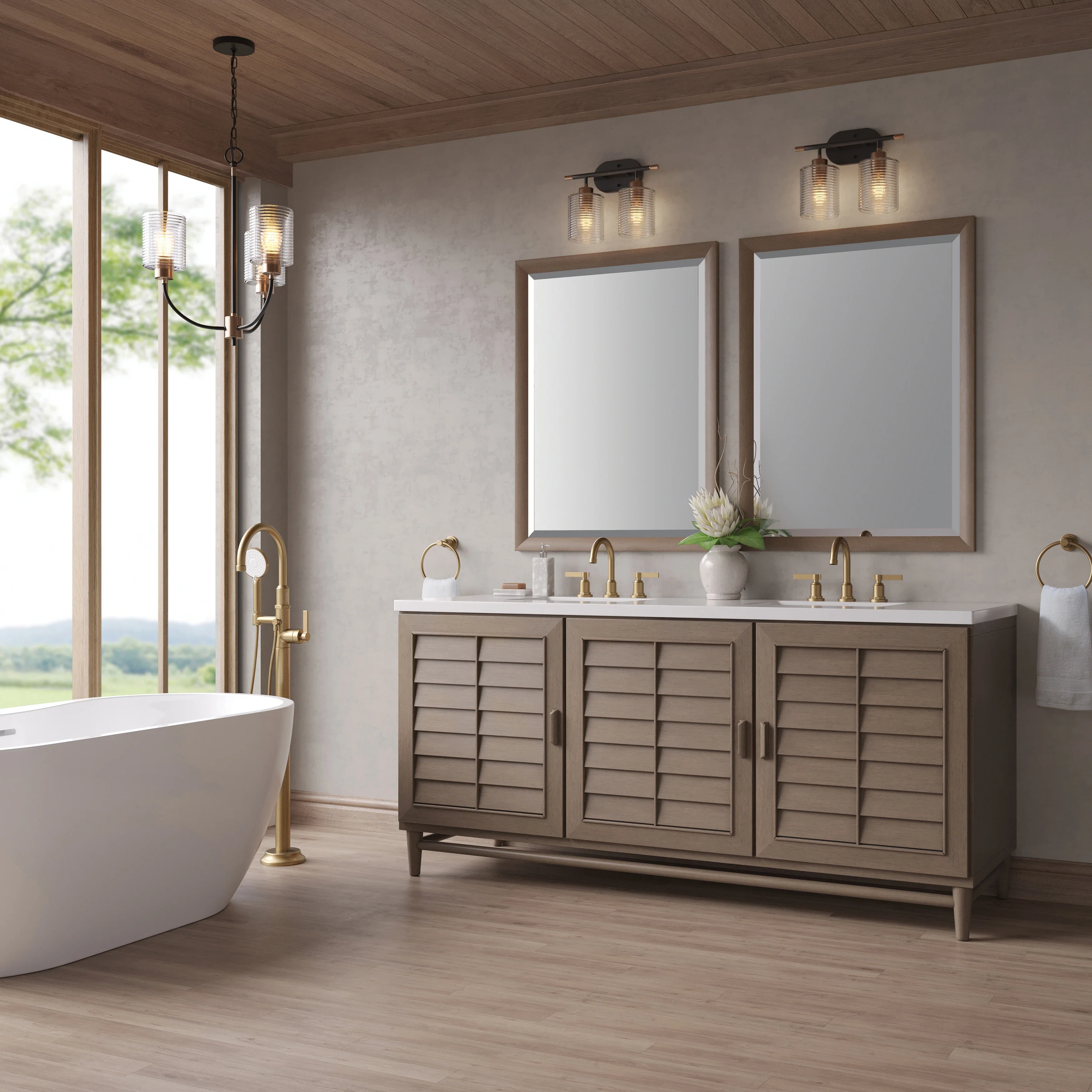 Portland 72" Double Vanity Whitewashed Walnut w/ 3 CM White Zeus Silestone Top