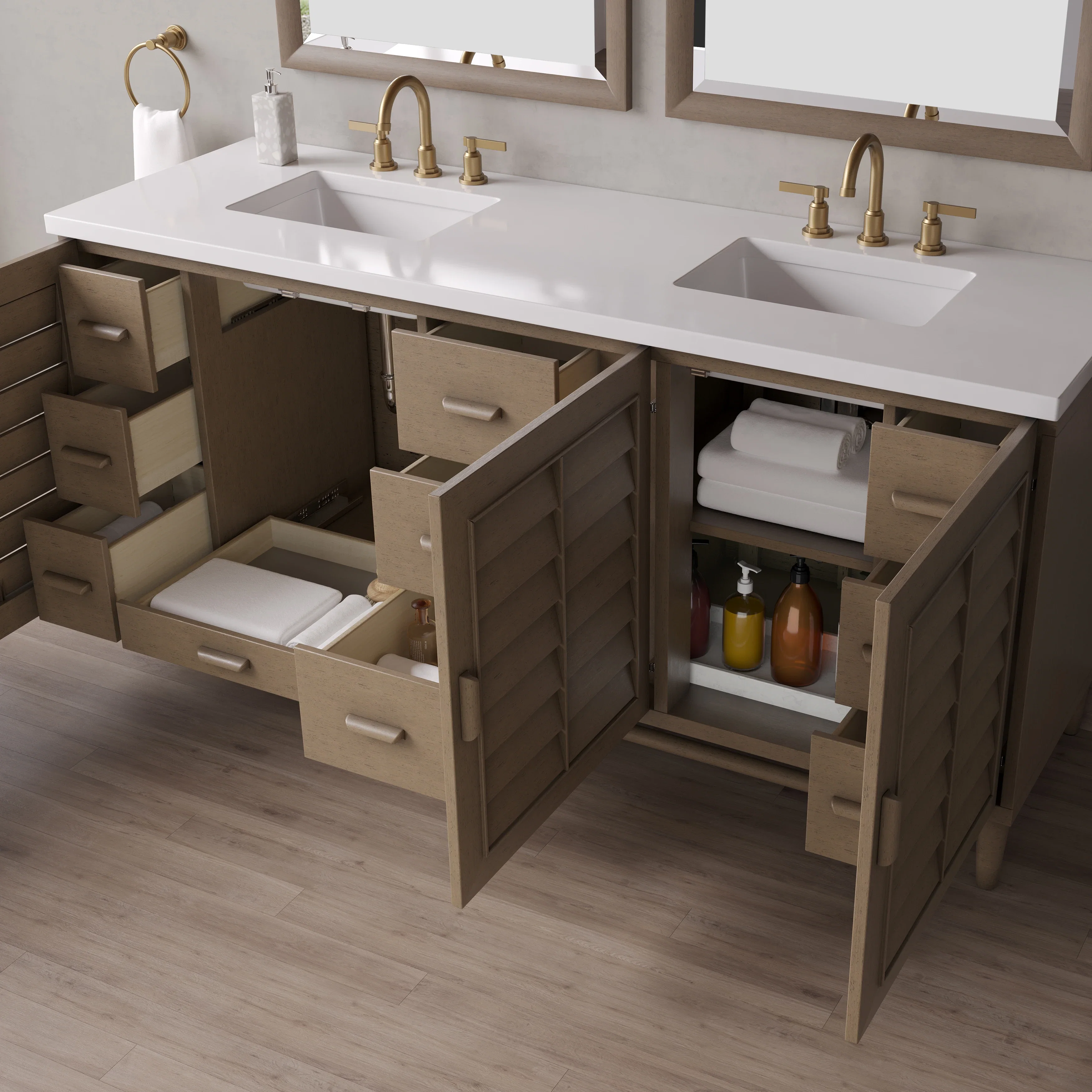 Portland 72" Double Vanity Whitewashed Walnut w/ 3 CM White Zeus Silestone Top
