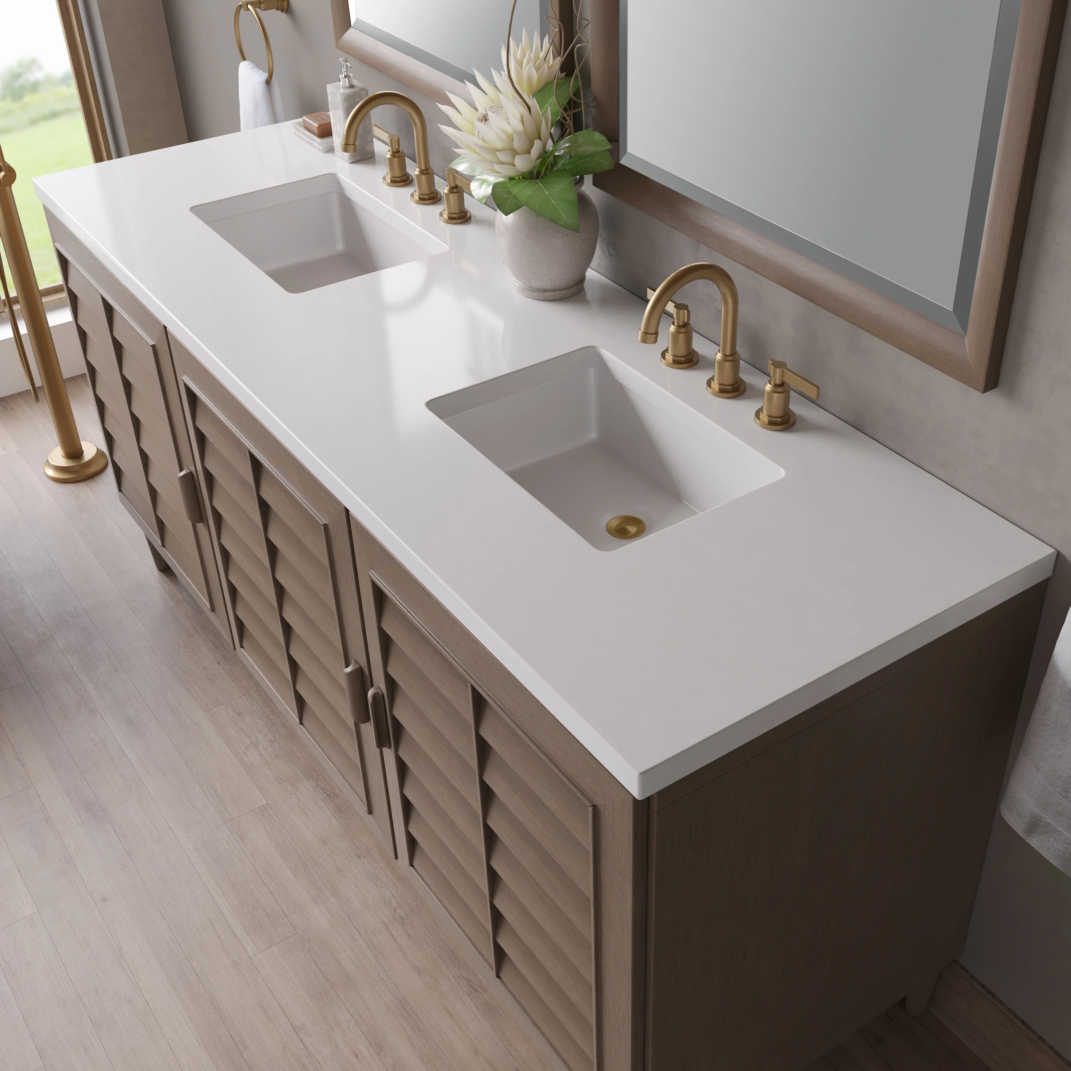 Portland 72" Double Vanity Whitewashed Walnut w/ 3 CM White Zeus Silestone Top