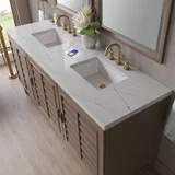 Portland 72" Double Vanity Whitewashed Walnut w/ 3 CM Ethereal Noctis Silestone Top w/FreePower Wireless Charger