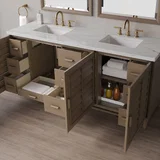 Portland 72" Double Vanity Whitewashed Walnut w/ 3 CM Ethereal Noctis Silestone Top w/FreePower Wireless Charger