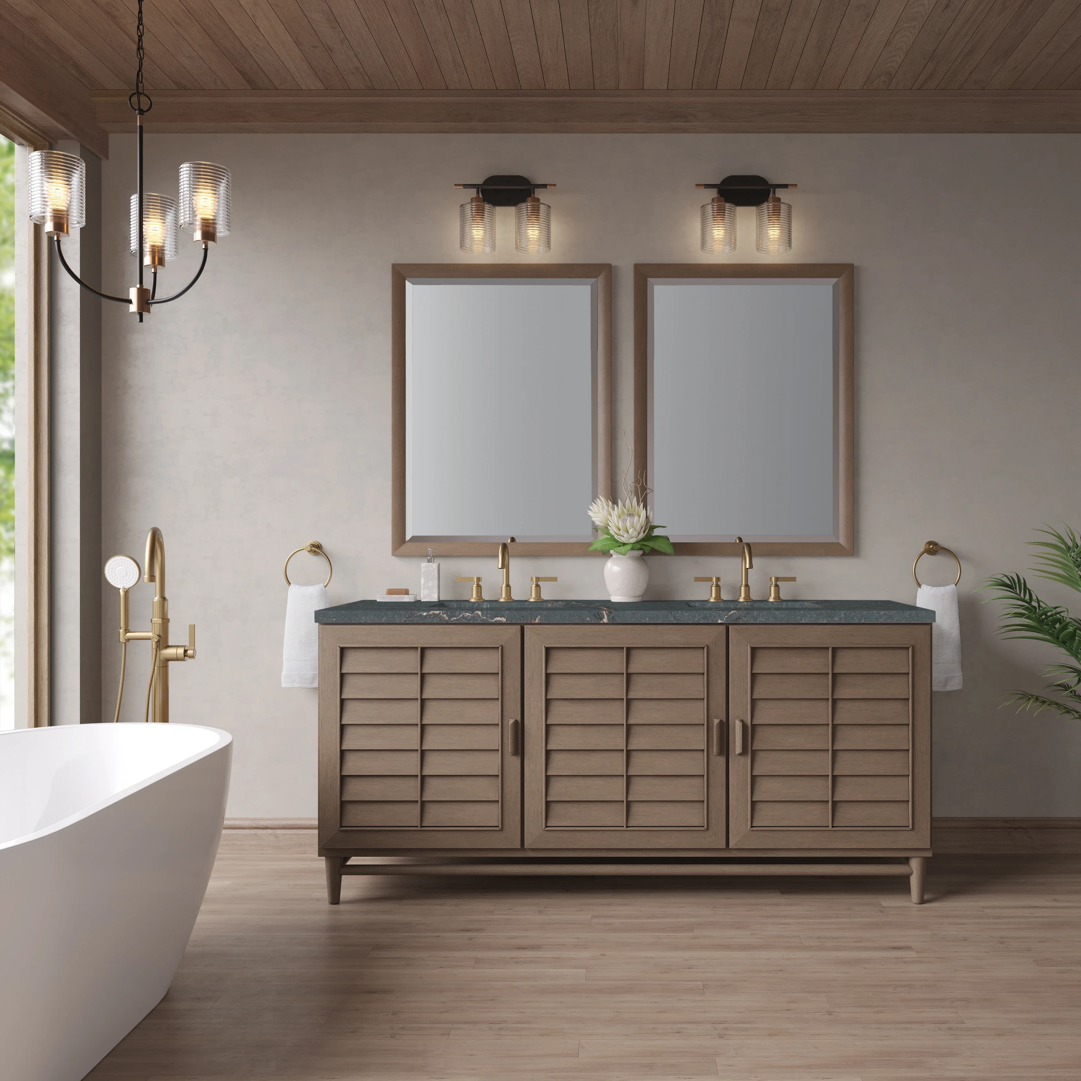 Portland 72" Double Vanity Whitewashed Walnut w/ 3 CM Parisien Bleu Silestone Top w/FreePower Wireless Charger