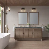 Portland 72" Double Vanity Whitewashed Walnut w/ 3 CM Parisien Bleu Silestone Top w/FreePower Wireless Charger