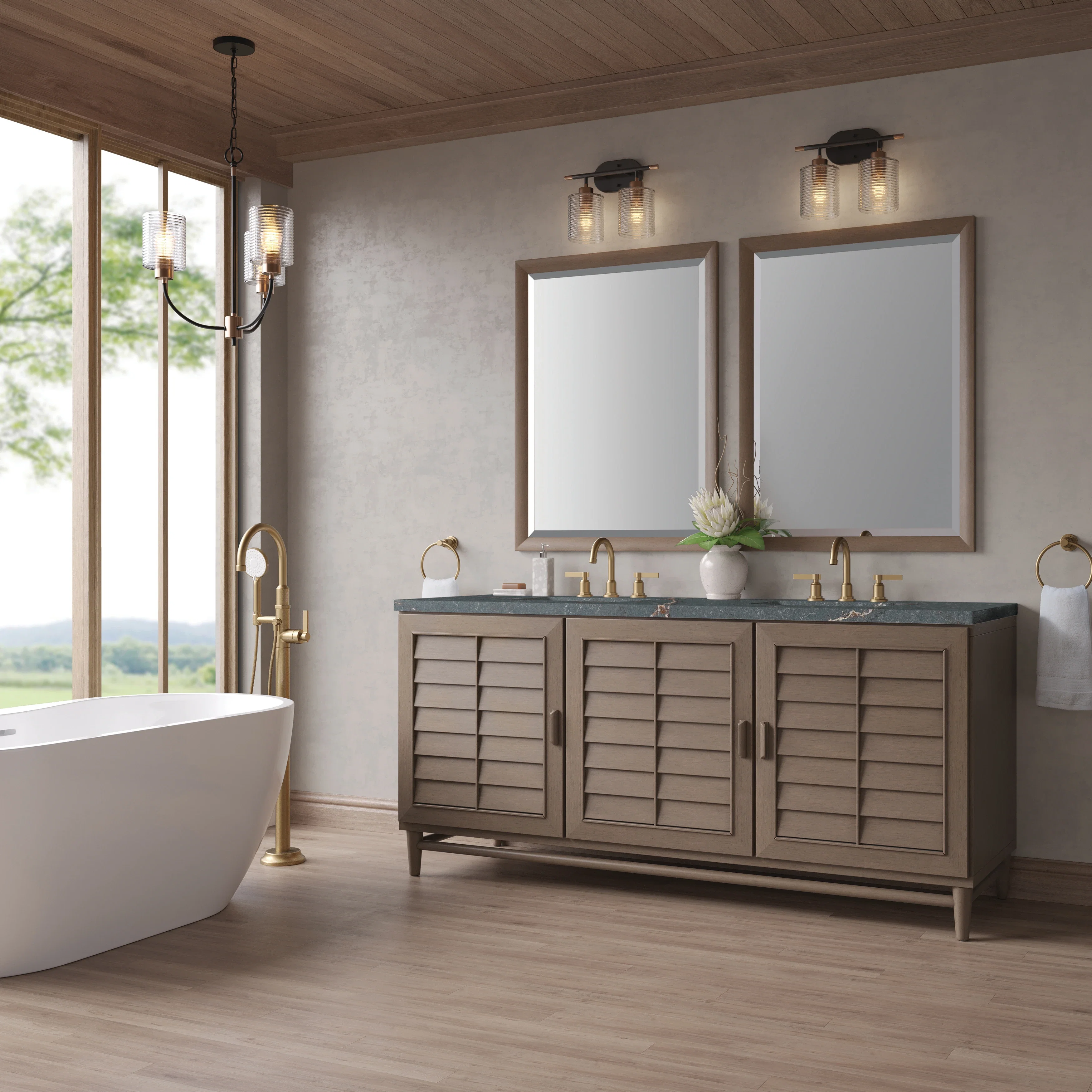 Portland 72" Double Vanity Whitewashed Walnut w/ 3 CM Parisien Bleu Silestone Top w/FreePower Wireless Charger