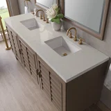 Portland 72" Double Vanity, Whitewashed Walnut, w/ 3 CM Siberian Silestone Top w/FreePower Wireless Charger