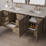 Portland 72" Double Vanity, Whitewashed Walnut, w/ 3 CM Siberian Silestone Top w/FreePower Wireless Charger
