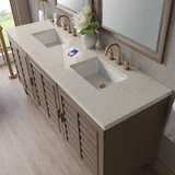 Portland 72" Double Vanity, Whitewashed Walnut, w/ 3 CM Siberian Silestone Top w/FreePower Wireless Charger
