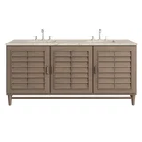 Portland 72" Double Vanity, Whitewashed Walnut, w/ 3 CM Tajnar Eclos Top w/FreePower Wireless Charger
