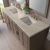 Portland 72" Double Vanity, Whitewashed Walnut, w/ 3 CM Tajnar Eclos Top w/FreePower Wireless Charger
