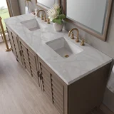 Portland 72" Double Vanity Whitewashed Walnut w/ 3 CM Victorian Silver Silestone Top w/FreePower Wireless Charger