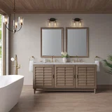 Portland 72" Double Vanity Whitewashed Walnut w/ 3 CM Victorian Silver Silestone Top w/FreePower Wireless Charger