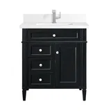 Brittany 30" Single Vanity, Black Onyx, w/ Single Hole 3 CM White Zeus Silestone Top & Backsplash