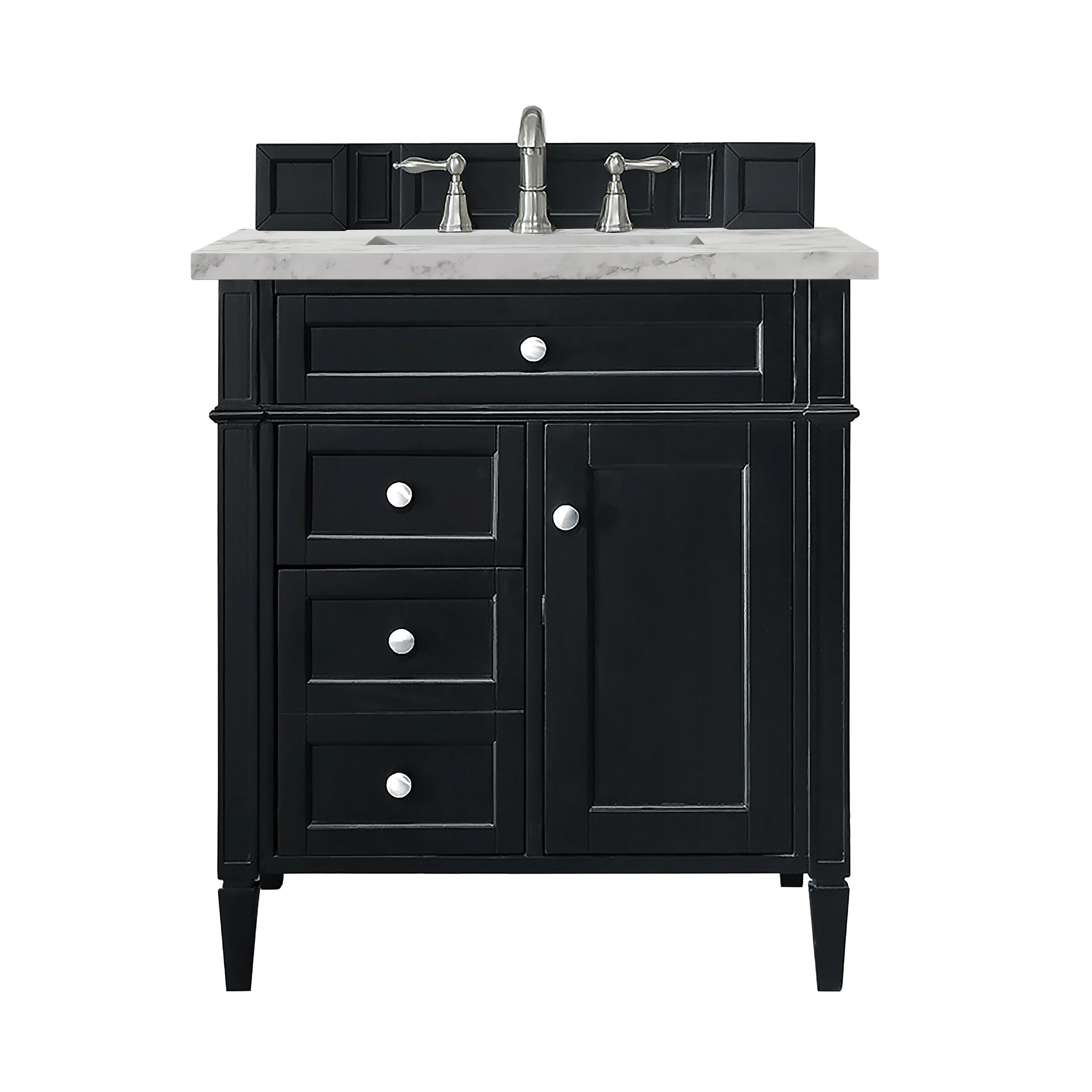Brittany 30" Single Vanity, Black Onyx w/ 3 CM Carrara Marble Top
