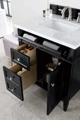 Brittany 30" Single Vanity, Black Onyx w/ 3 CM Carrara Marble Top