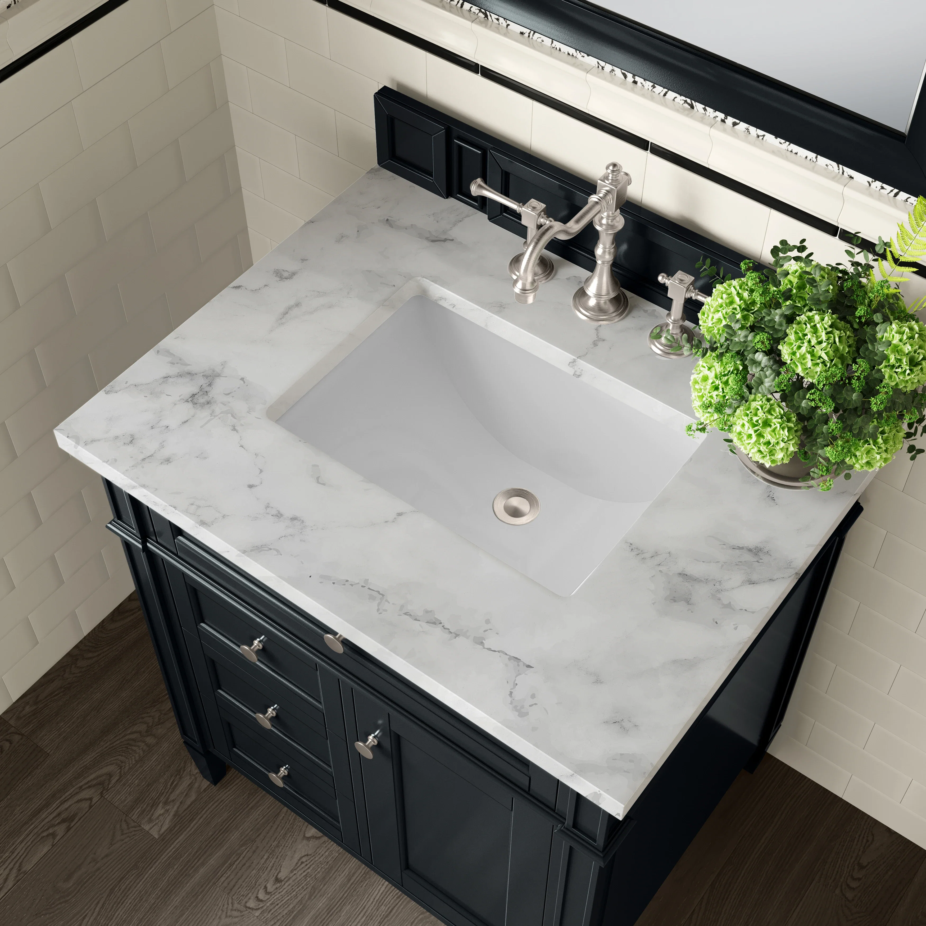 Brittany 30" Single Vanity, Black Onyx w/ 3 CM Carrara Marble Top