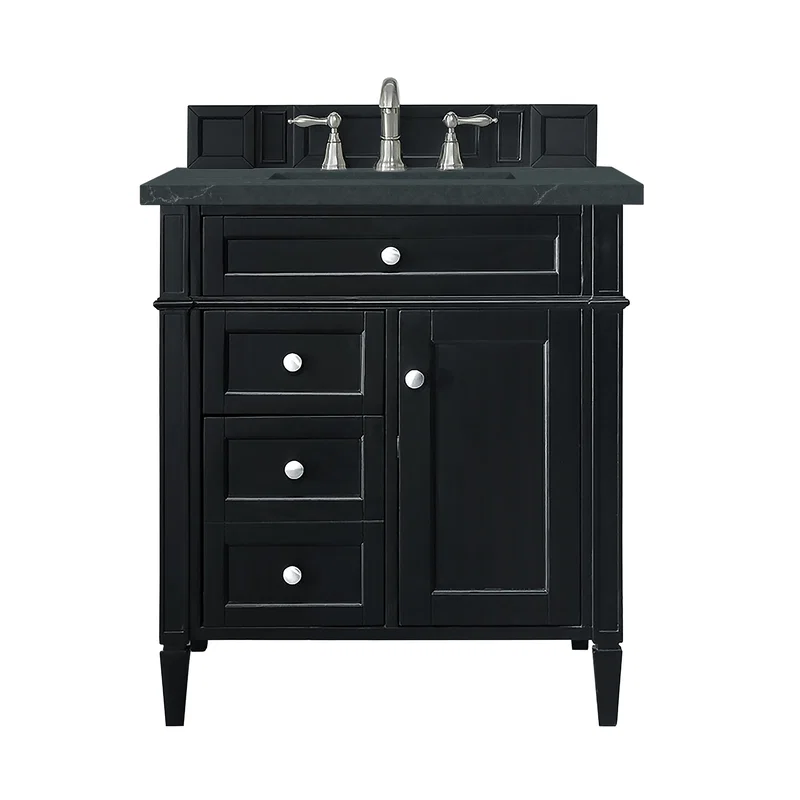 Brittany 30" Single Vanity, Black Onyx, w/ 3 CM Charcoal Soapstone Silestone Top