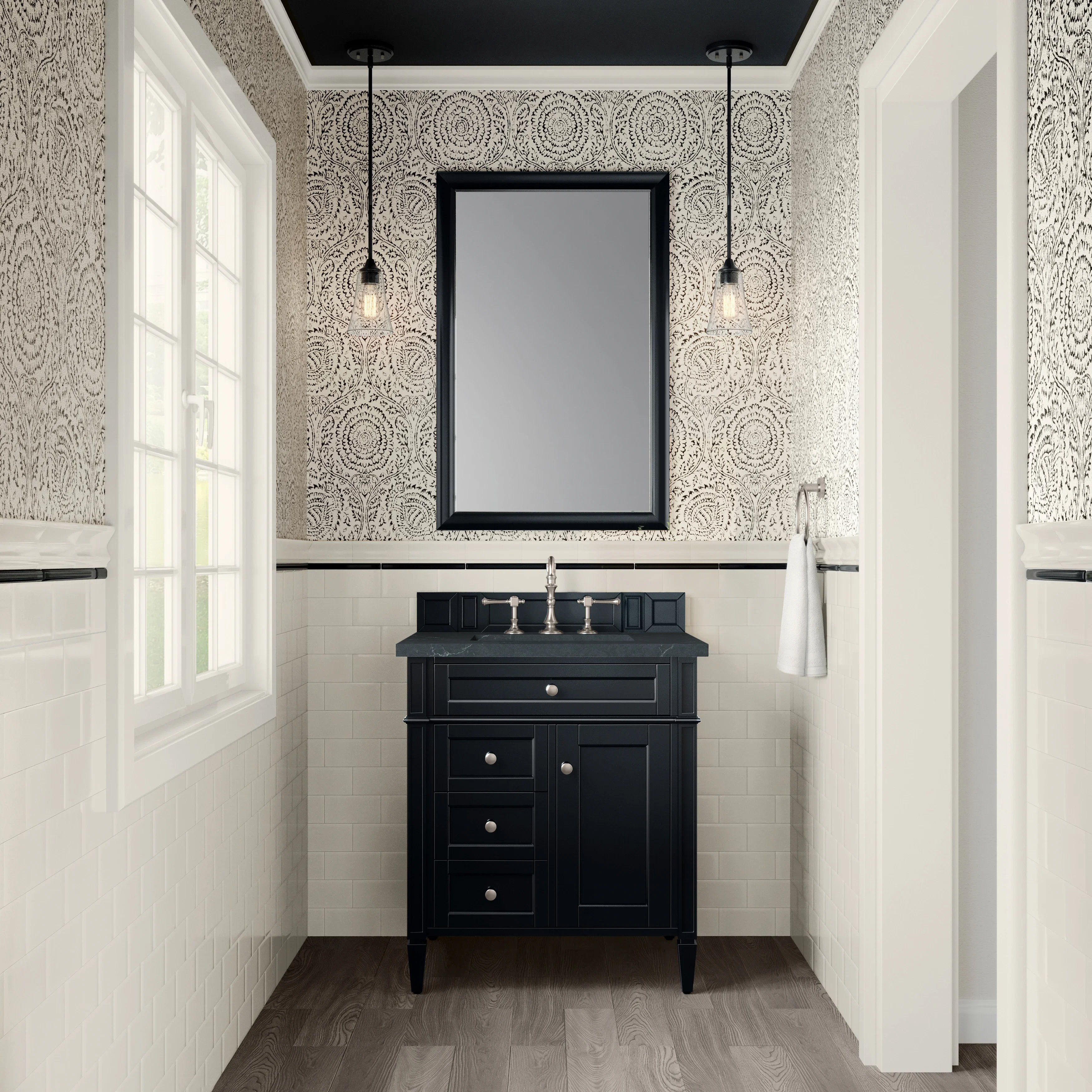 Brittany 30" Single Vanity, Black Onyx, w/ 3 CM Charcoal Soapstone Silestone Top