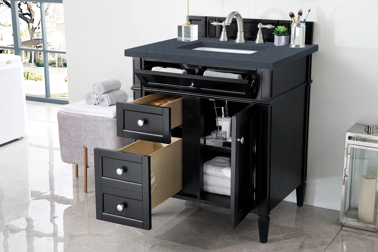 Brittany 30" Single Vanity, Black Onyx, w/ 3 CM Charcoal Soapstone Silestone Top