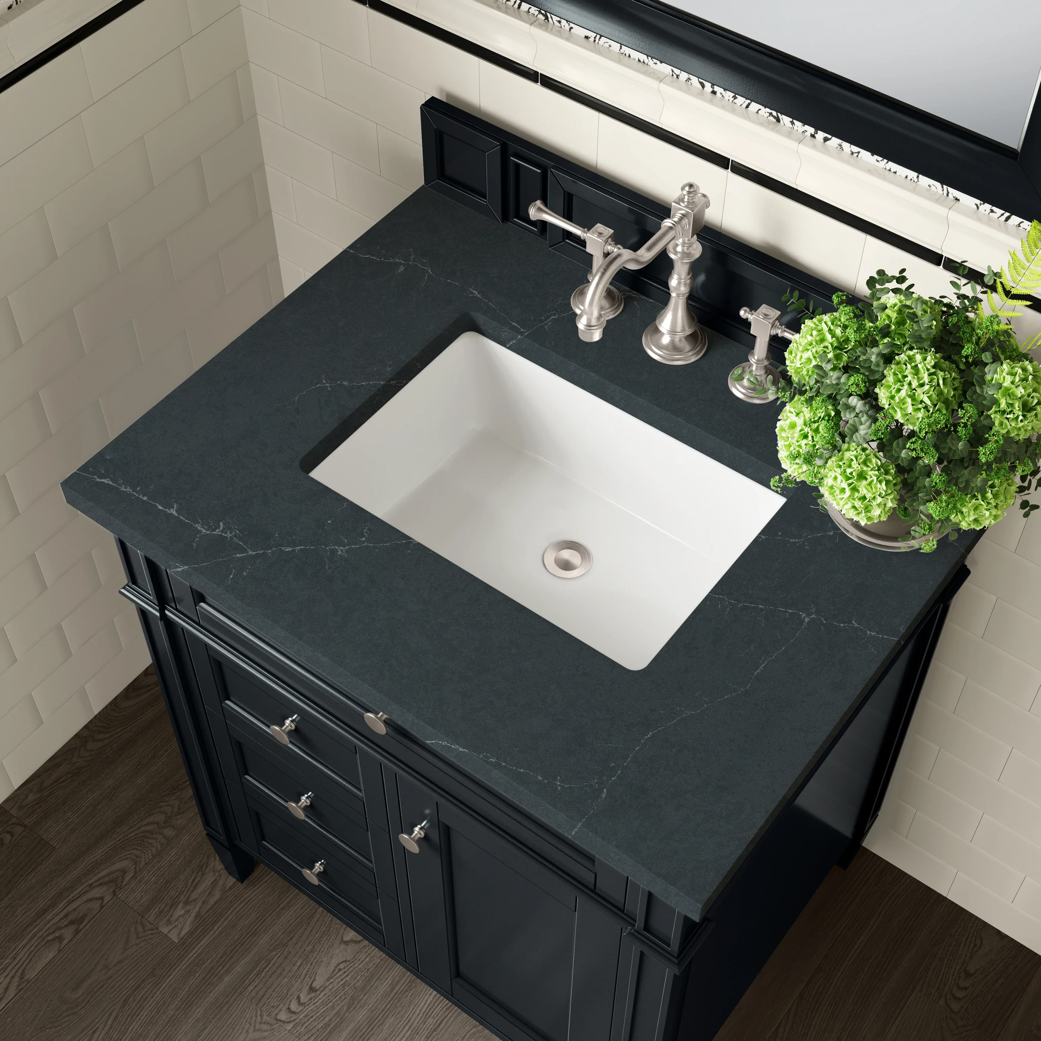 Brittany 30" Single Vanity, Black Onyx, w/ 3 CM Charcoal Soapstone Silestone Top