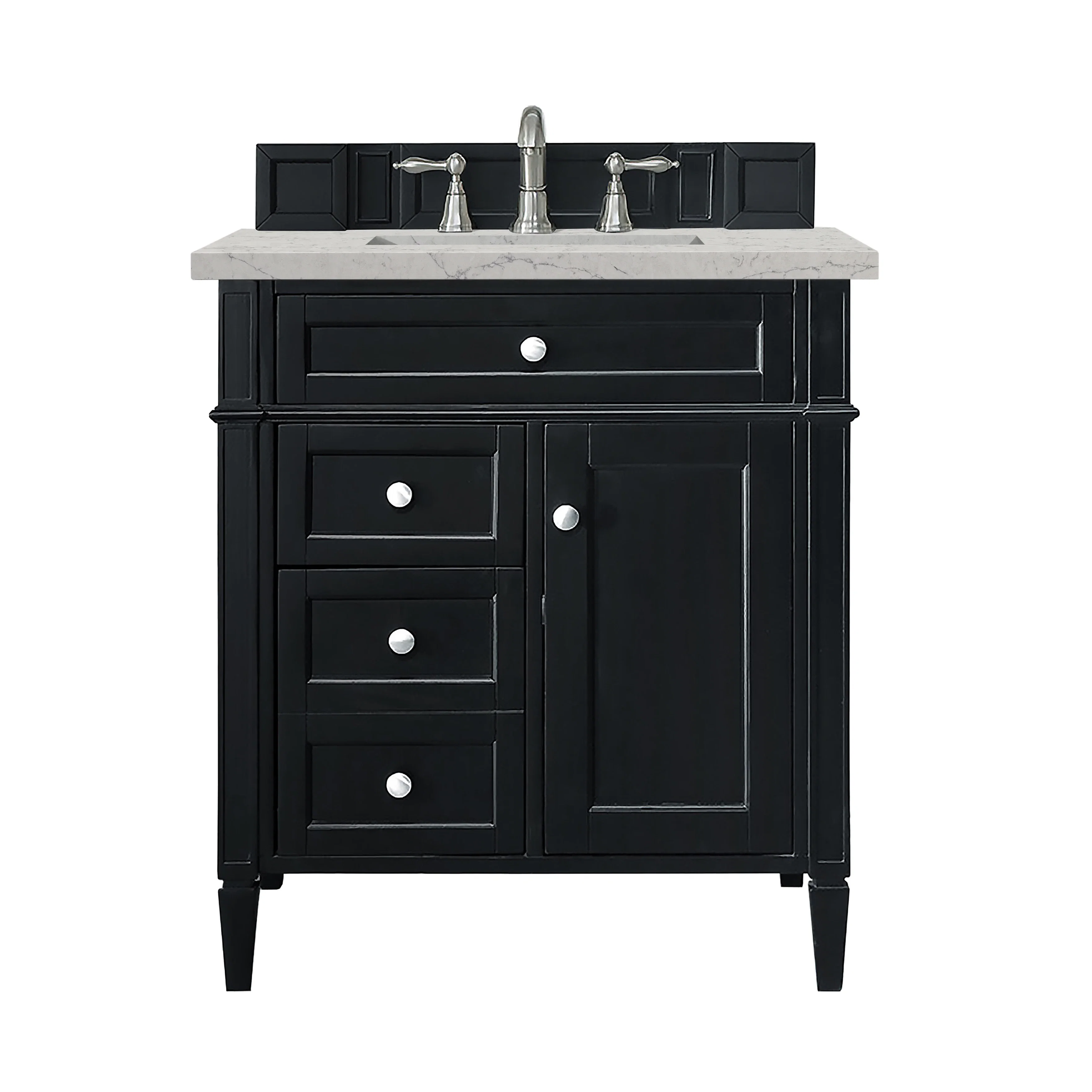 Brittany 30" Single Vanity, Black Onyx, w/ 3 CM Eternal Jasmine Pearl Silestone Top