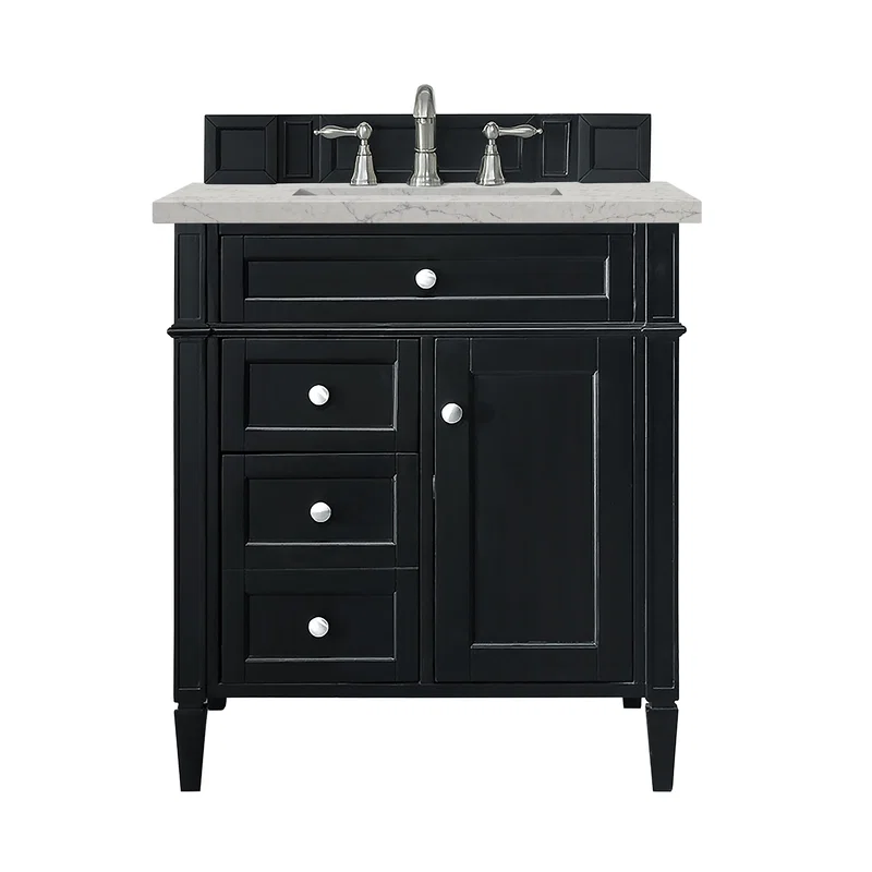 Brittany 30" Single Vanity, Black Onyx, w/ 3 CM Eternal Jasmine Pearl Silestone Top
