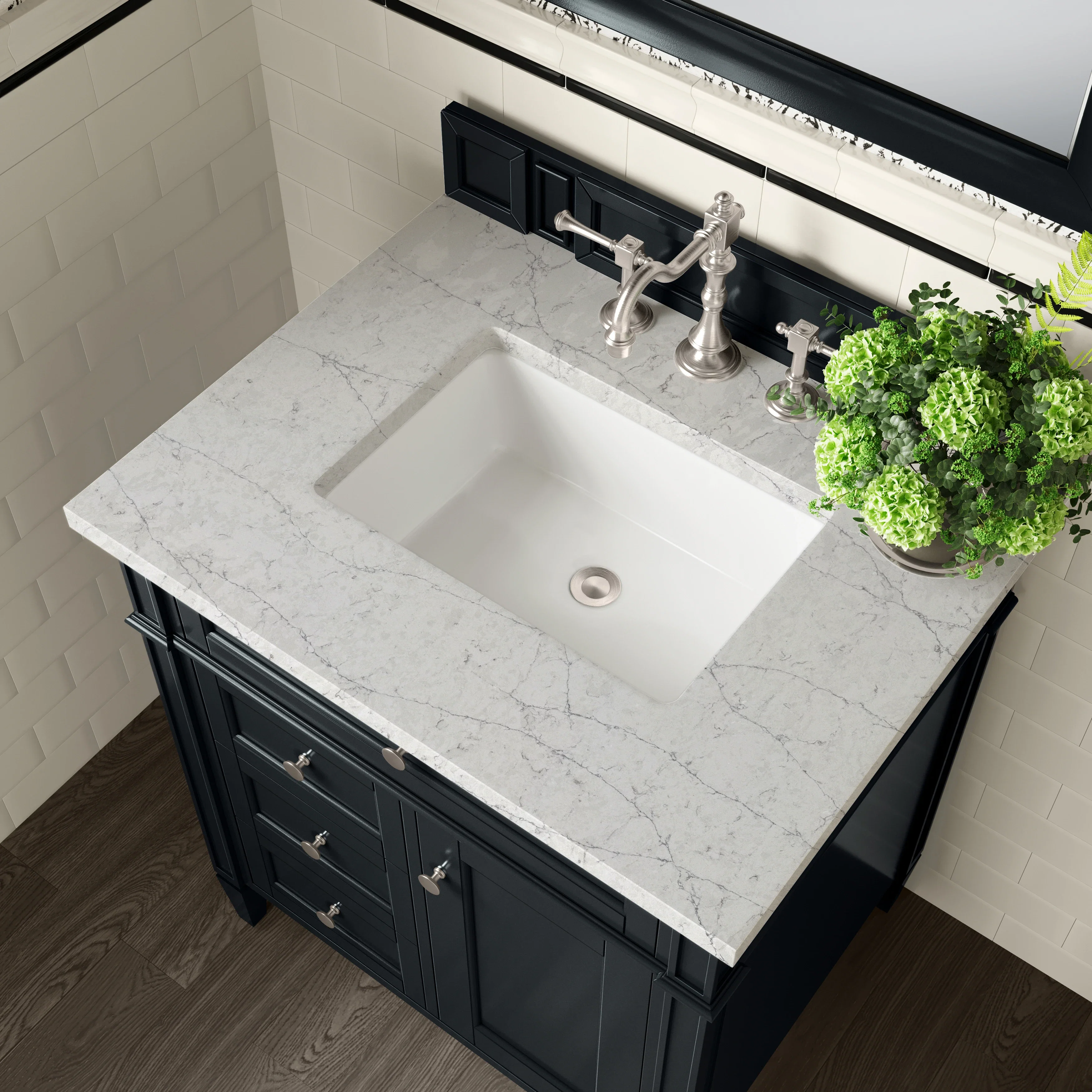 Brittany 30" Single Vanity, Black Onyx, w/ 3 CM Eternal Jasmine Pearl Silestone Top