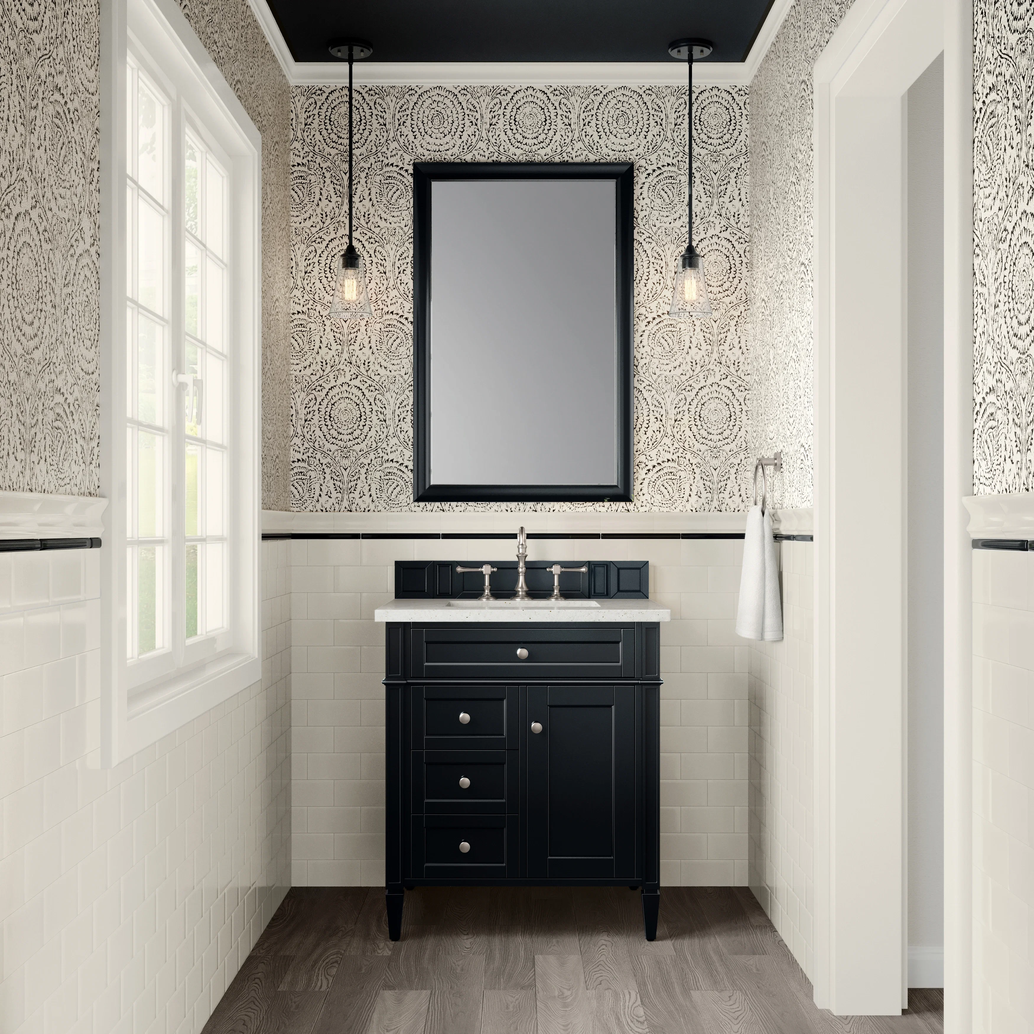 Brittany 30" Single Vanity, Black Onyx, w/ 3 CM Lime Delight Silestone Top