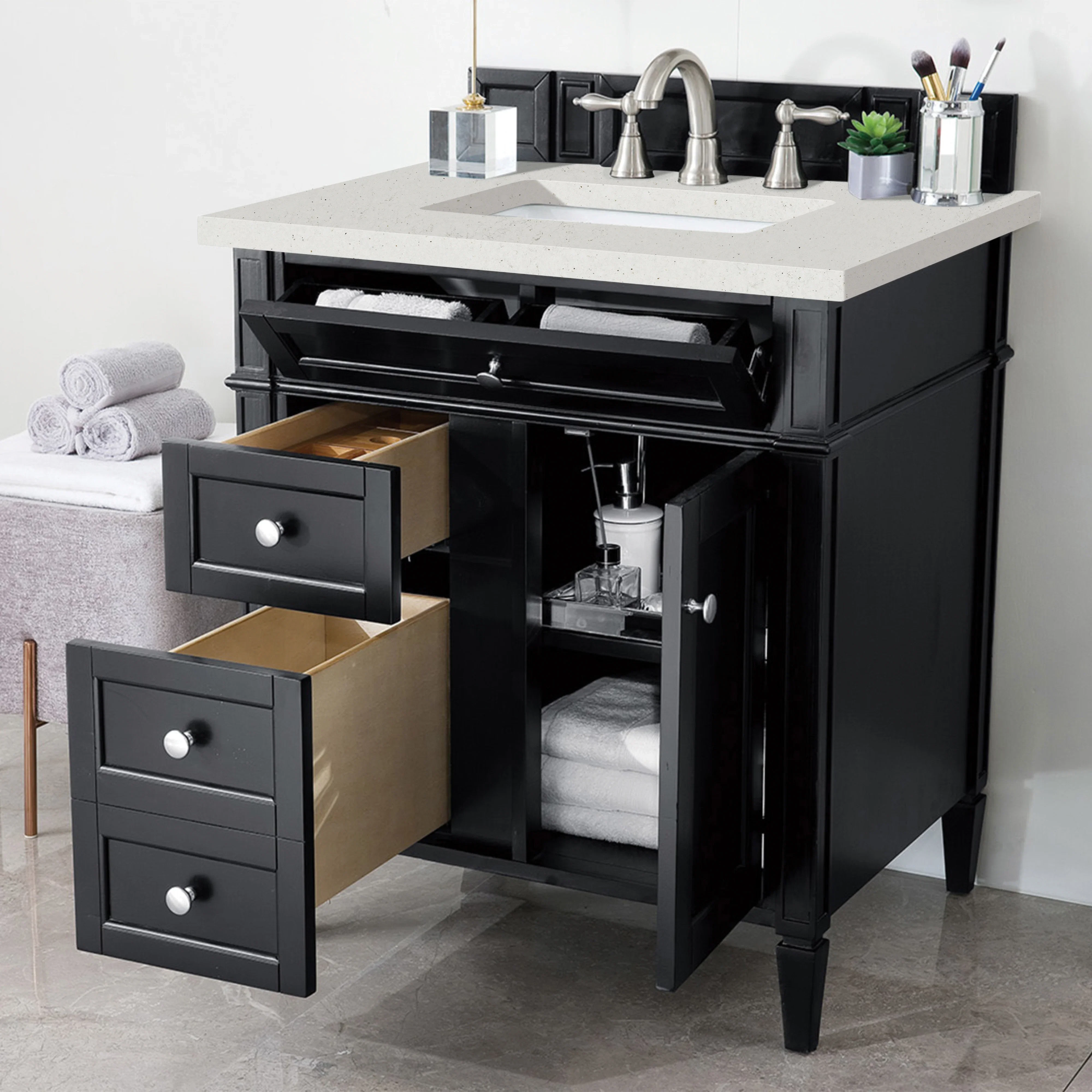 Brittany 30" Single Vanity, Black Onyx, w/ 3 CM Lime Delight Silestone Top