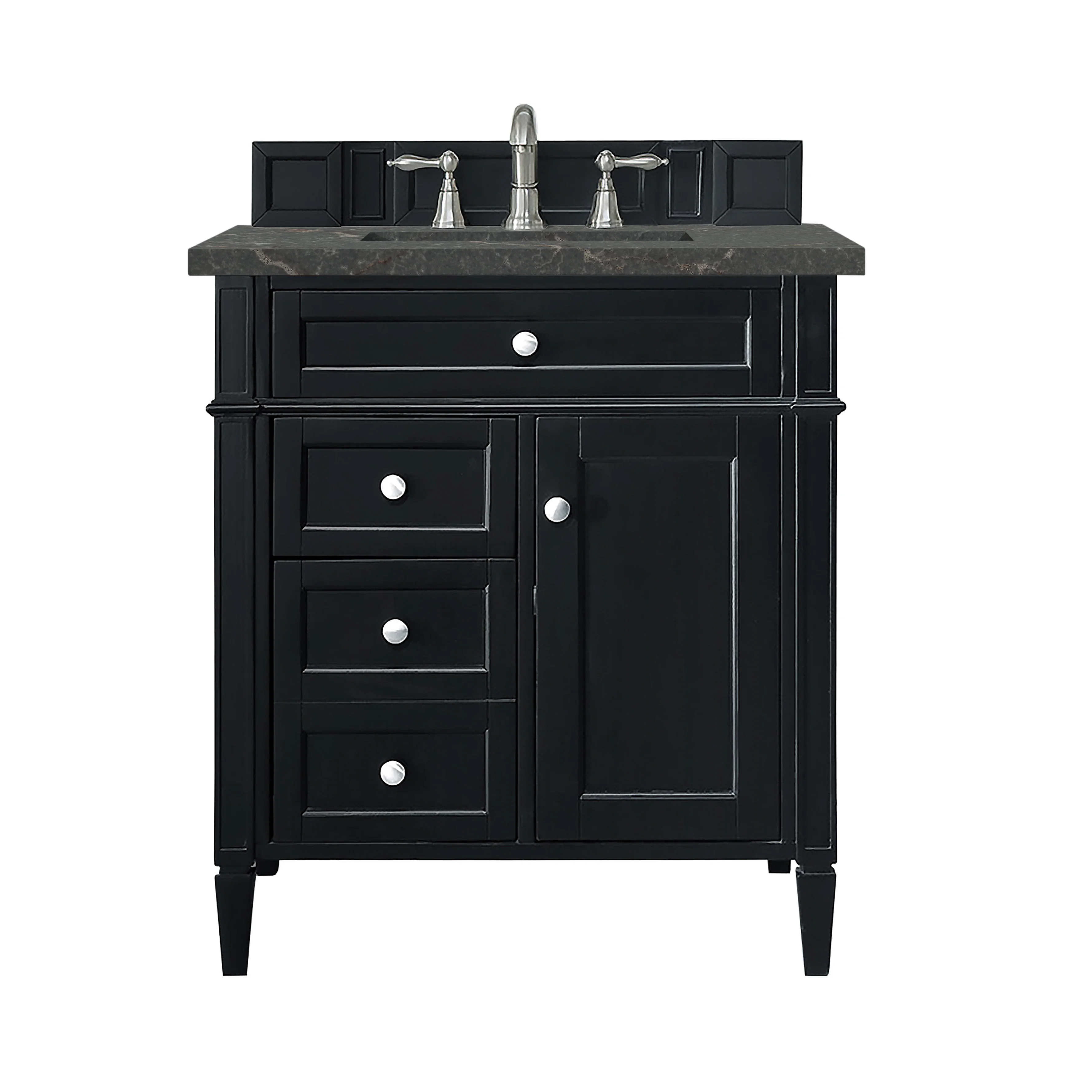 Brittany 30" Single Vanity, Black Onyx, w/ 3 CM Parisien Bleu Silestone Top